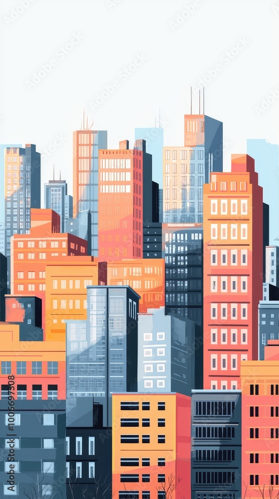 Vibrant urban skyline with colorful buildings, showcasing modern architecture and city life in a bright, artistic style. Vibrant urban skyline with colorful buildings, showcasing modern architecture and city life in a bright, artistic style.