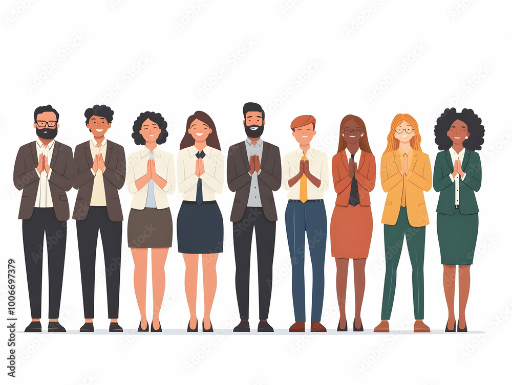 Flat Vector Illustration: Businesspeople Spontaneously Applauding in a Presentation - Celebrating Community Support and Shared Success Flat Vector Illustration: Businesspeople Spontaneously Applauding in a Presentation - Celebrating Community Support and Shared Success