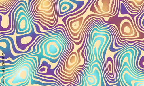 Abstract retro 70s background vector. Colorful vintage 1970 stylish wallpaper with swirl psychedelic shapes. Illustration design suitable for poster, banner