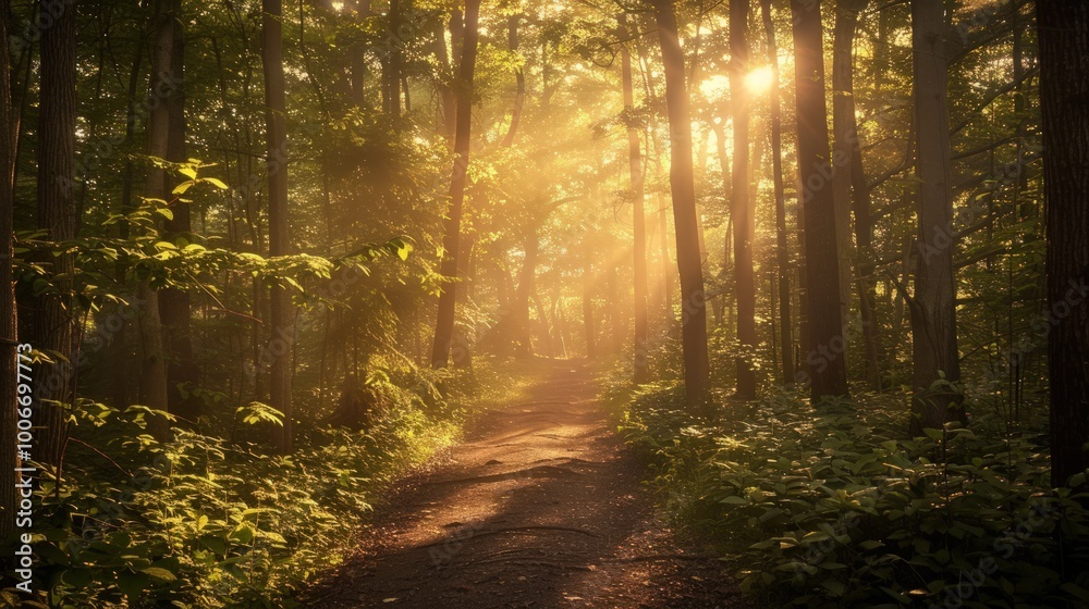 Obraz premium Sunbeams in the Forest Path
