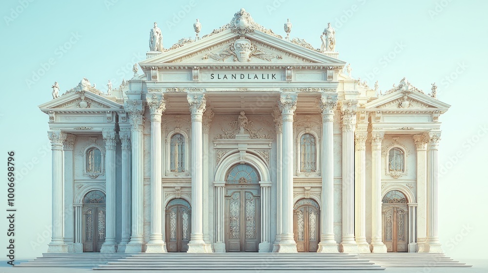 Ornate classical building with columns and sculptures. Ornate classical building with columns and sculptures.
