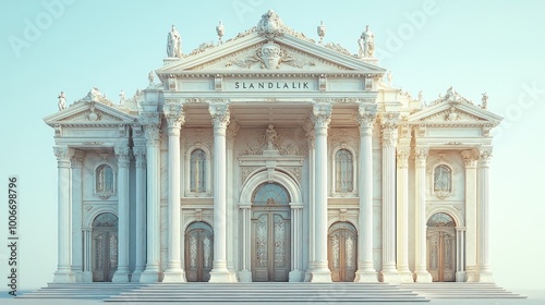 Ornate classical building with columns and sculptures.