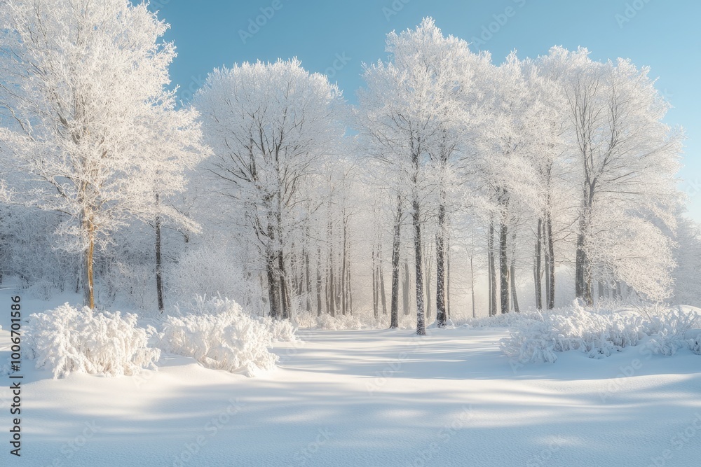 Pine trees covered in snow creating a magical winter scene Pine trees covered in snow creating a magical winter scene