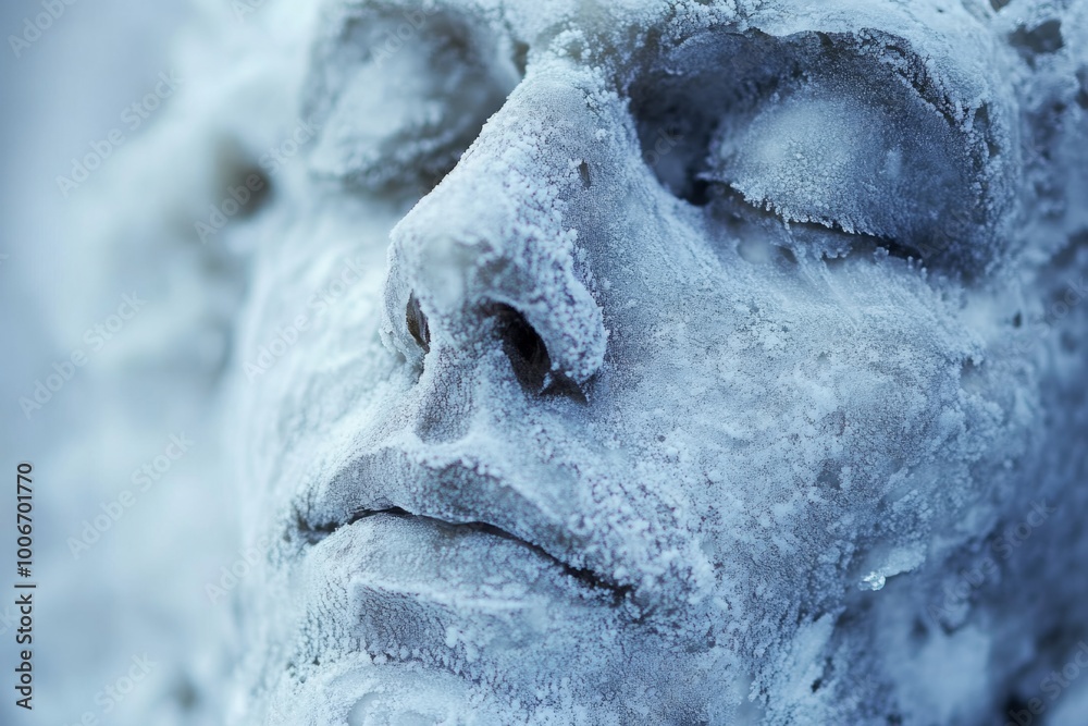 Obraz premium Man lying down with face covered in ice experiencing extreme cold