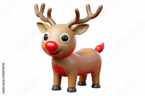 Cartoon Style Reindeer with Red Nose Isolated on White Background - Ideal for Infographic Applications in Santa's Reindeer Concept