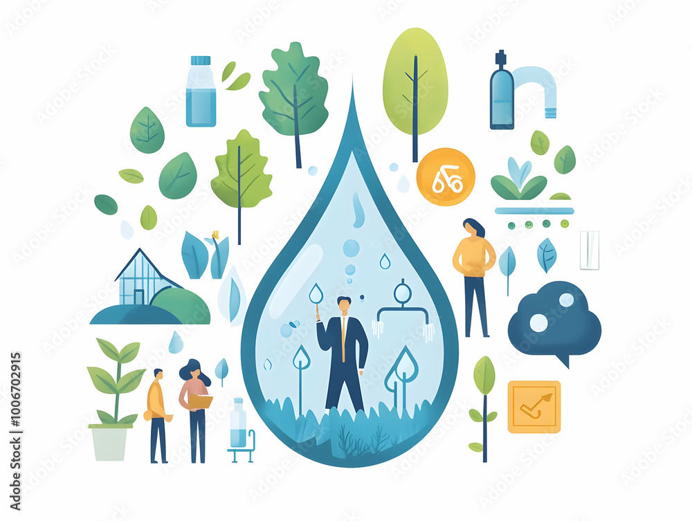 Corporate Leaders Engage in Water Conservation Initiative: A Simple Flat Vector Illustration of Sustainable Partnership Impact on Communities Corporate Leaders Engage in Water Conservation Initiative: A Simple Flat Vector Illustration of Sustainable Partnership Impact on Communities