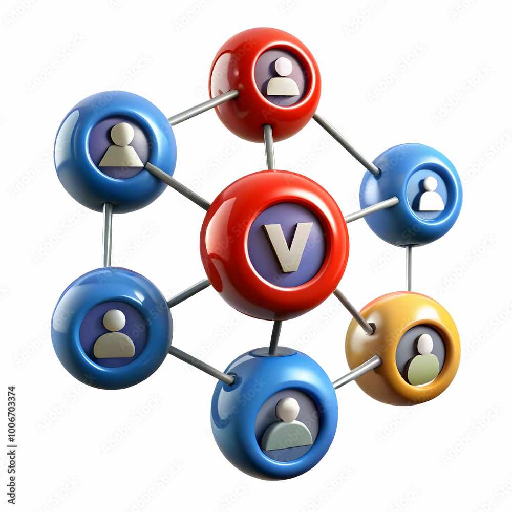 Glossy Network of Voters: Connected Spheres with Glowing Lines, Showcasing Community Engagement & Grassroots Organizing - Dark Background