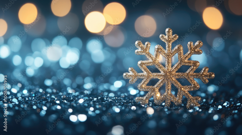 Elegant New Year Card featuring a golden snowflake on an abstract blue night backdrop, celebrating the arrival of 2025 with festive charm. Elegant New Year Card featuring a golden snowflake on an abstract blue night backdrop, celebrating the arrival of 2025 with festive charm.