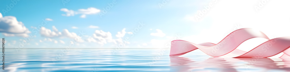 Fototapeta premium Pink ribbon-shaped clouds drifting over a peaceful ocean