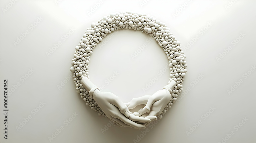 Fototapeta premium 3D Glossy Plain Background with Handshake Icons in Circular Pattern - Community & Partnership Concept with Generous Copy Space