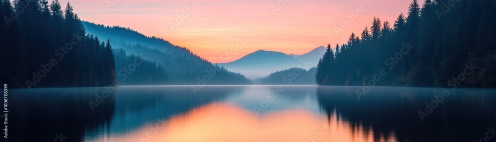 Tranquil landscape featuring serene mountains reflected in a calm lake during a colorful sunrise, perfect for nature enthusiasts and peaceful retreats. Tranquil landscape featuring serene mountains reflected in a calm lake during a colorful sunrise, perfect for nature enthusiasts and peaceful retreats.