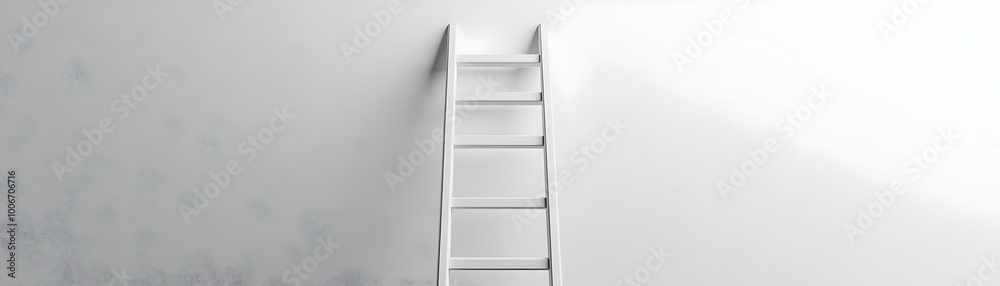 Glossy White Background with Ladder Symbolizing Ambition and Growth in Business - Minimalist Design with Ample Copy Space for Branding Glossy White Background with Ladder Symbolizing Ambition and Growth in Business - Minimalist Design with Ample Copy Space for Branding