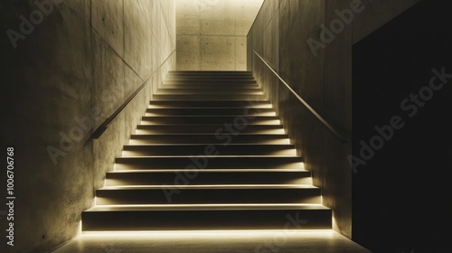 Illuminated concrete staircase in modern architecture, artistic lighting concept