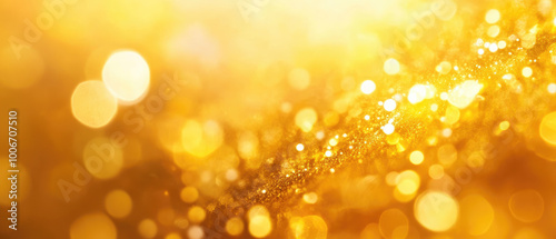 Vibrant yellow bokeh, soft glowing orbs creating a warm, enchanting atmosphere, ideal for enhancing visual compositions and designs.