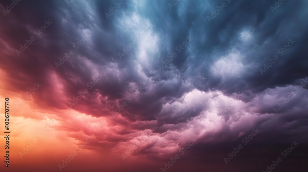 Swirling dark clouds envelop a surreal sky, infused with deep magenta and violet streaks. Thick mist obscures the ground, revealing hints of stars emerging through the storm Swirling dark clouds envelop a surreal sky, infused with deep magenta and violet streaks. Thick mist obscures the ground, revealing hints of stars emerging through the storm