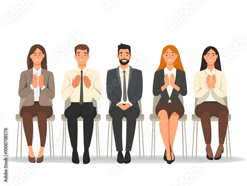 Flat Vector Illustration of Businesspeople Spontaneously Applauding During a Presentation - Capturing Community Support & Shared Success in a Professional Setting