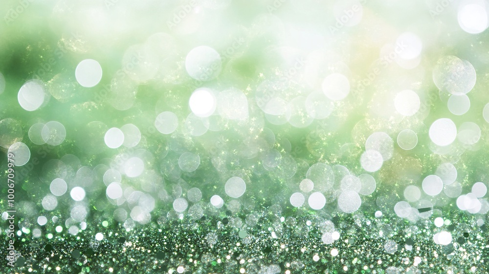 Fototapeta premium Soft Green Flower Bokeh Background with Sparkling Lights