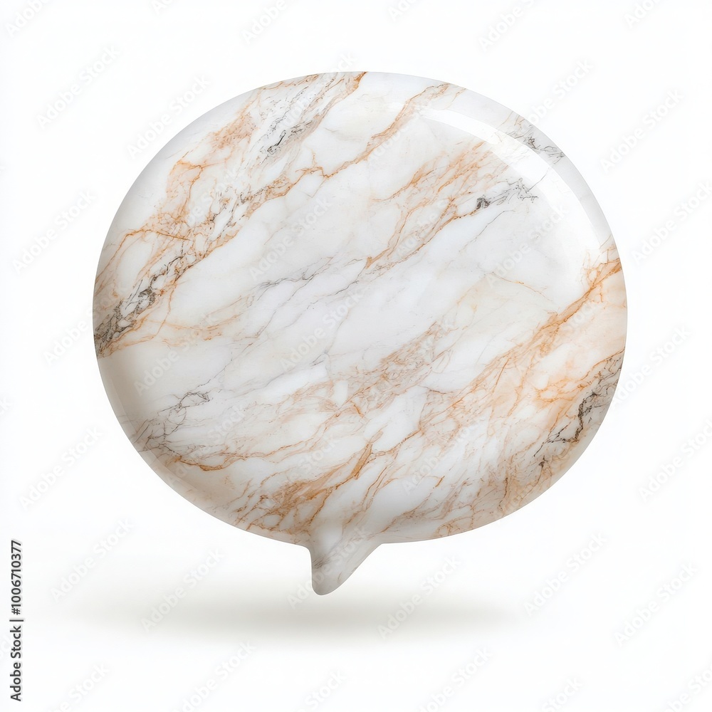 Obraz premium Marble speech bubble, showcasing elegant beige and white tones, isolated on a white background.
