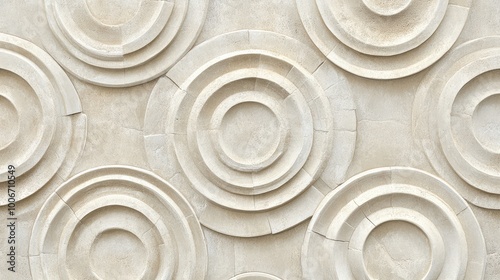 A tile design with concentric circles in shades of beige and cream, forming a minimalist, layered pattern.