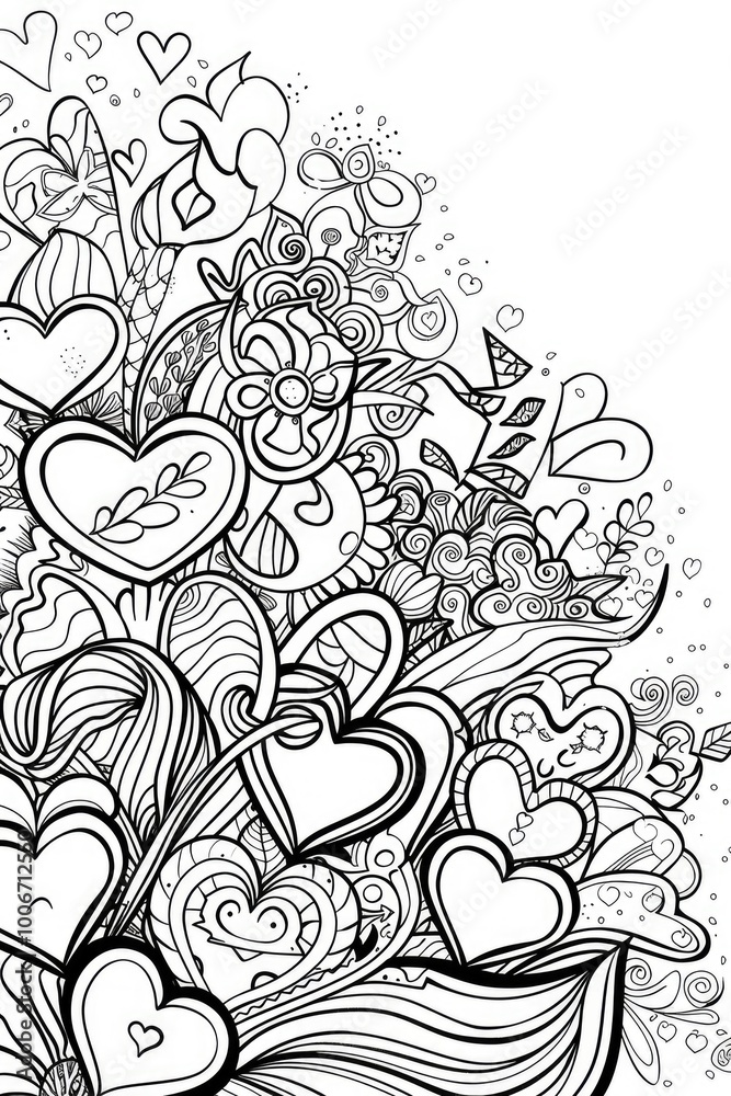Fototapeta premium Coloring book illustration of a vibrant salad design Heart themed elements for a romantic touch Nutrient rich vegetarian and vegan dish