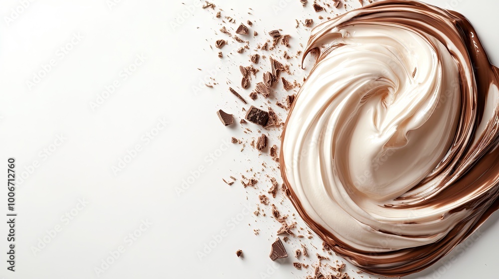 Smooth cream swirled with chocolate, isolated on a white background, with ample space for branding or messaging. Smooth cream swirled with chocolate, isolated on a white background, with ample space for branding or messaging.