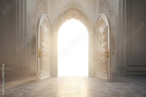 PNG elegant arch open door mockup, transparent design