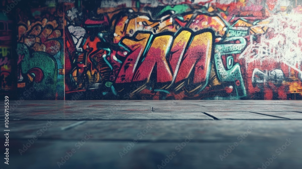 Obraz premium An urban wall covered with colorful graffiti art, capturing the vibrancy and expression of street culture.