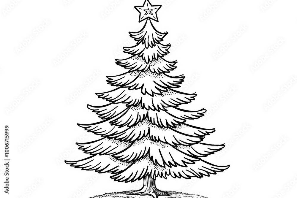 Obraz premium Coloring book illustration of a simple Christmas tree outlined on white