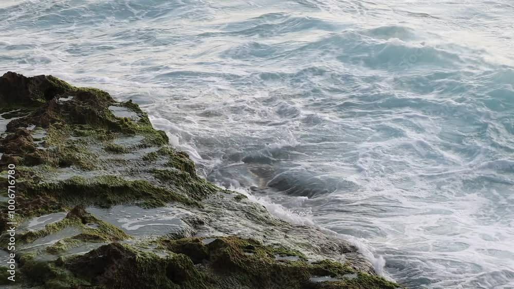 Israel. Mediterranean coast. Sea surf. Waves breaking on the rocks and cliffs. Israel. Mediterranean coast. Sea surf. Waves breaking on the rocks and cliffs.