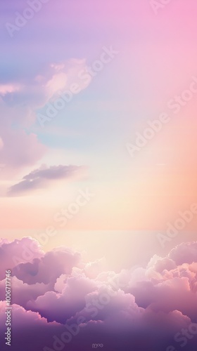 A beautiful sky with soft pastel colors, adorned by gentle clouds that resemble fluffy cotton candy and gradient hues of pink to purple