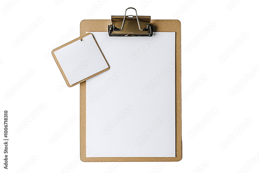A blank clipboard with a white sheet and note tag, perfect for creating notes, lists, or organizing information in style. A blank clipboard with a white sheet and note tag, perfect for creating notes, lists, or organizing information in style.