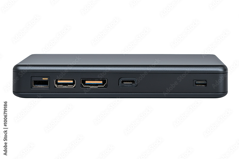 A sleek power bank featuring multiple charging ports, ideal for on-the-go device charging in a modern lifestyle. A sleek power bank featuring multiple charging ports, ideal for on-the-go device charging in a modern lifestyle.