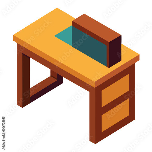 3D Wooden Computer Desk Illustration.