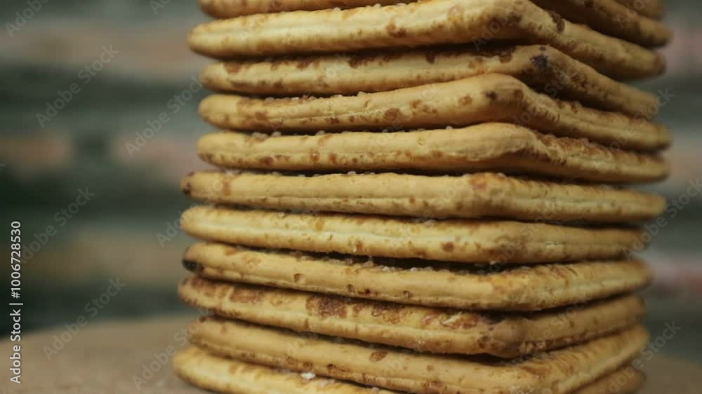 close up rotating of dry biscuits cookies