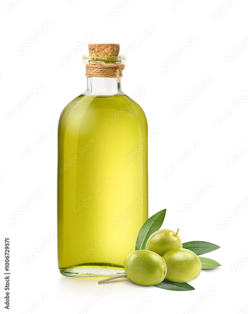 Virgin olive oil with fresh fruits isolated on white background. Virgin olive oil with fresh fruits isolated on white background.