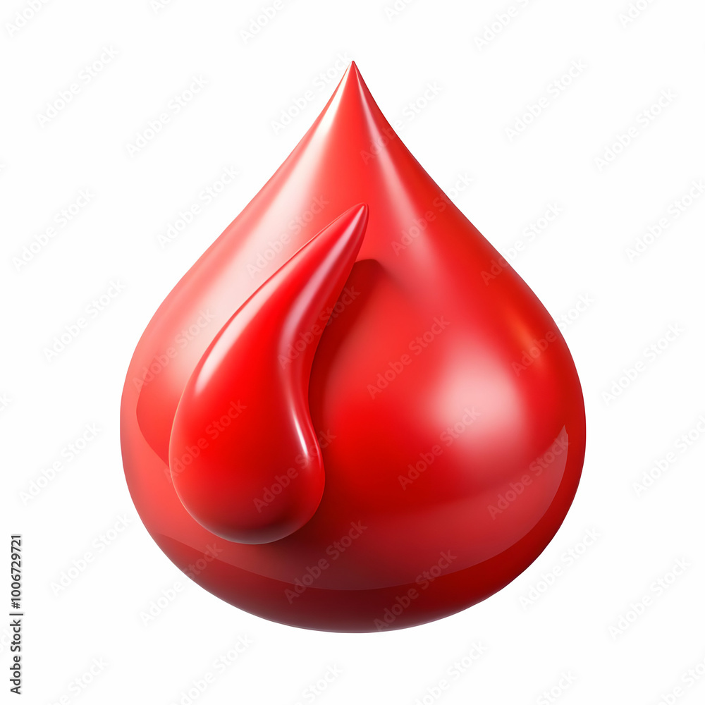 Obraz premium 3D Glossy Red Droplet Icon: Extreme Close-Up of Liquid Shaping AIDS Ribbon on White Surface for Healthcare Awareness