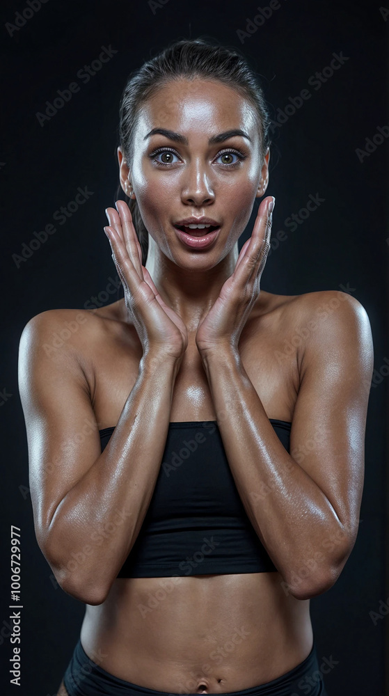blond young woman wearing sportswear shocked, afraid and surprise , amazed, fear expression