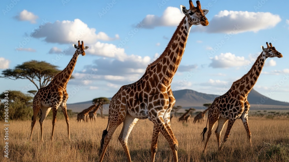 Majestic Giraffes in African Savanna Landscape Majestic Giraffes in African Savanna Landscape