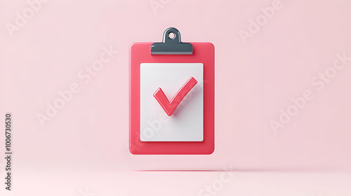 3D Levitating Clipboard with Checkmark Icon for Task Completion Concept - Vector Illustration for Infographics and Productivity in Business Processes