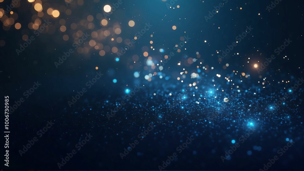 Obraz premium Starry Night Christmas Lights Background with Blue and Cosmic Particles
