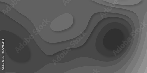 Vector black art papercut design Topographic geometric map relief texture with curved layers. Abstract luxury black modern 3d papercut, topography map circle and wave line smooth.