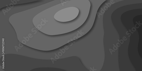 Vector black art papercut design Topographic geometric map relief texture with curved layers. Abstract luxury black modern 3d papercut, topography map circle and wave line smooth.