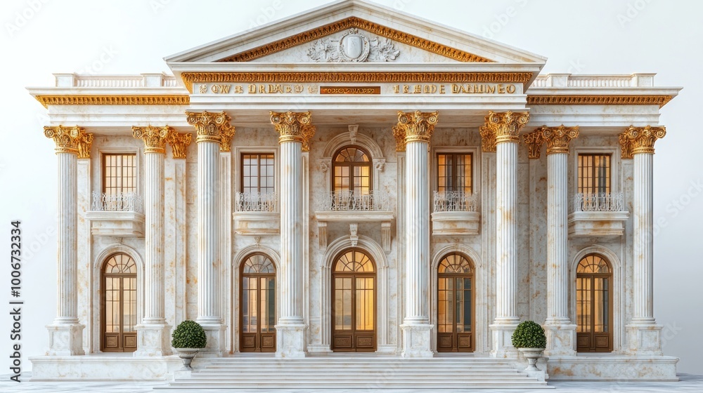 Grand neoclassical building with ornate columns and windows. Grand neoclassical building with ornate columns and windows.