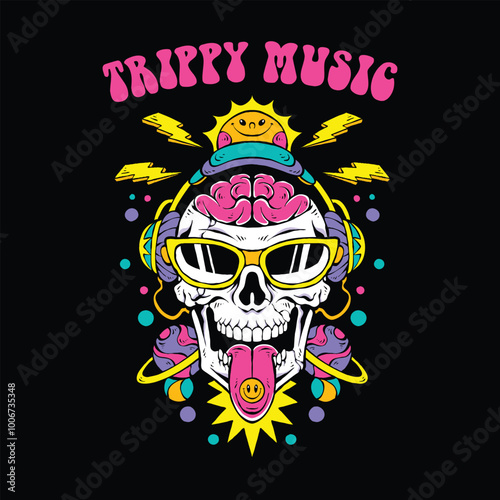 Skull trippy music artwork vector