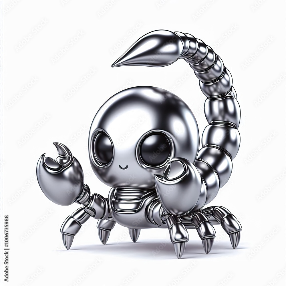 Fototapeta premium a cute and hip sliver shinny metallic futuristic Scorpion character