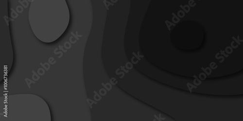 Vector black art papercut design Topographic geometric map relief texture with curved layers. Abstract luxury black modern 3d papercut, topography map circle and wave line smooth.