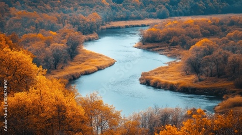 Scenic Autumn Landscape with Winding River
