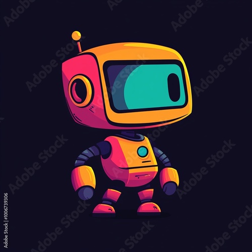 Cute Robot Character Illustration - Futuristic Design