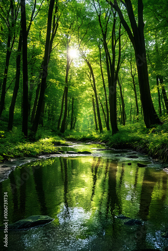 Peaceful Forest Retreat: Embrace the Serenity of Nature in a Tranquil Woodland Setting with Lush Greenery and Gentle Streams