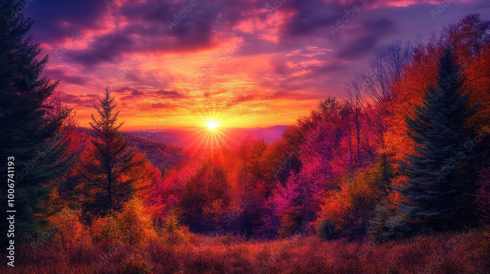 Fototapeta premium Vibrant Autumn Sunset with Orange and Pink Hues